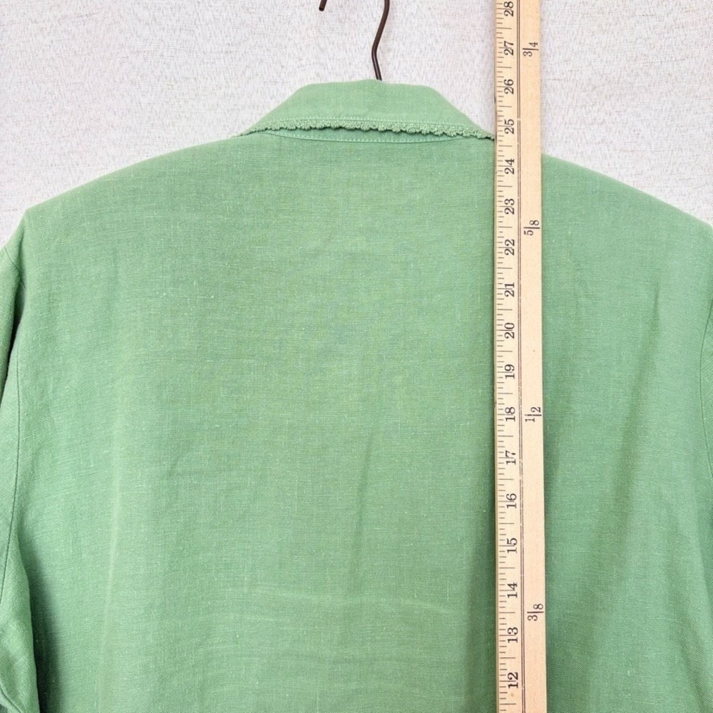 VTG Monterey Bay Linen Button Blazer cardigan pocket Pea Green Lagenlook Crochet - Picture 7 of 7